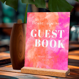 Roze en Oranje bruiloft teken ons gastenboek Acryl Bord