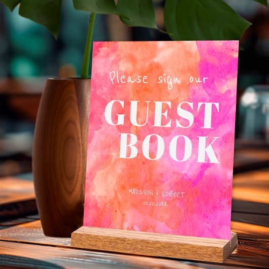 Roze en Oranje bruiloft teken ons gastenboek Acryl Bord