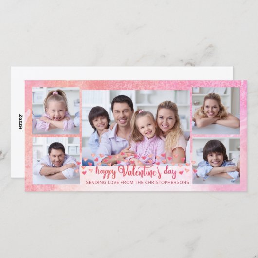 Roze en Oranje Brush Script 5-Foto Valentijn Feestdagenkaart (Voorkant / Achterkant)