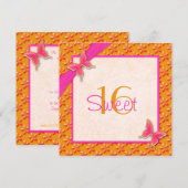 Roze en Oranje Butterfly Sweet Sixteen-uitnodiging Kaart (Voorkant / Achterkant)