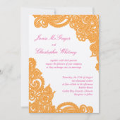 Roze en Oranje Champagne Henna Wedding-uitnodiging Kaart (Voorkant)