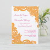 Roze en Oranje Champagne Henna Wedding-uitnodiging Kaart (Staand voorkant)