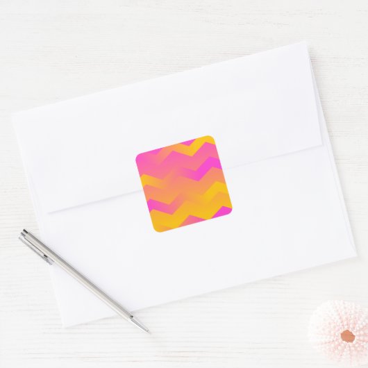 Roze en Oranje Chevron Envelope-stickers Vierkante Sticker (Envelop)