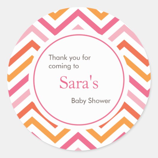 Roze en Oranje Chevron Favor Sticker (Voorkant)