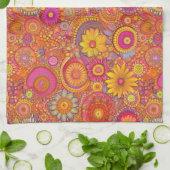 Roze en Oranje Daisies keukenhanddoek (Gevouwen)