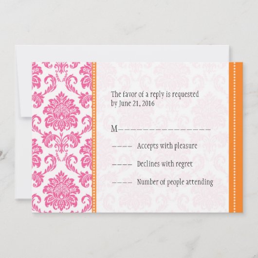 Roze en Oranje Damask RSVP-kaarten Kaart (Voorkant)