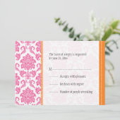 Roze en Oranje Damask RSVP-kaarten Kaart (Staand voorkant)