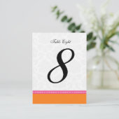 Roze en Oranje Damask Wedding Table Number Briefkaart (Staand voorkant)