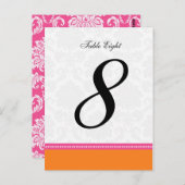 Roze en Oranje Damask Wedding Table Number Briefkaart (Voorkant / Achterkant)