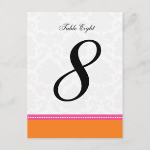 Roze en Oranje Damask Wedding Table Number Briefkaart