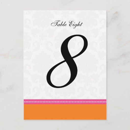 Roze en Oranje Damask Wedding Table Number Briefkaart (Voorkant)