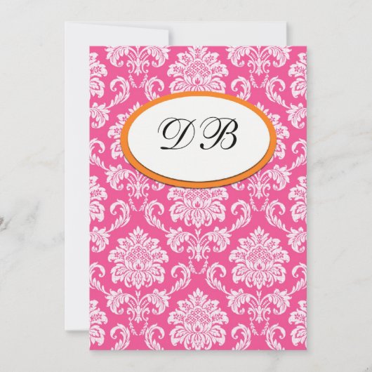 Roze en Oranje Damask Wedding Table Number Kaart (Voorkant)