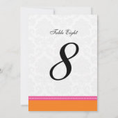 Roze en Oranje Damask Wedding Table Number Kaart (Achterkant)