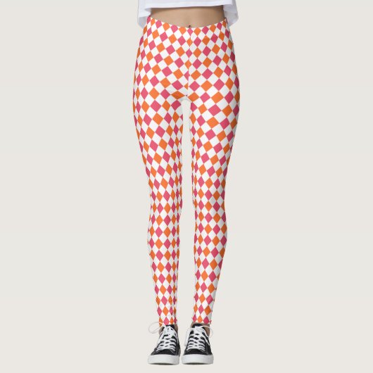 Roze en Oranje diamantpatroon Leggings (Voorkant)