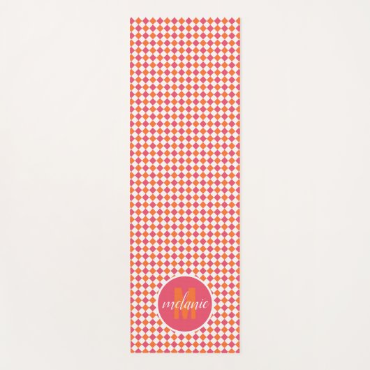 Roze en Oranje Diamond Pattern Monogram Yoga Mat (Voorkant)
