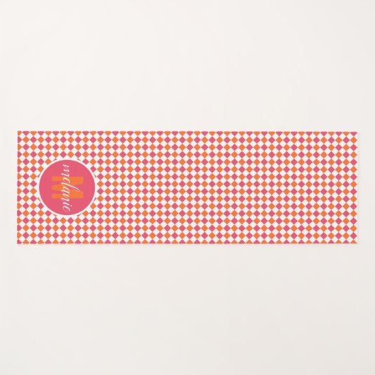 Roze en Oranje Diamond Pattern Monogram Yoga Mat (Voorkant (horizontaal))