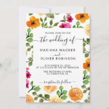 Roze en Oranje Eenvoudige Bloemrijke Elegante Scri