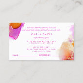 Roze en Oranje elegante Waterverf alcoholinkt Aanbevelingskaartje (Achterkant)