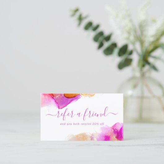 Roze en Oranje elegante Waterverf alcoholinkt Aanbevelingskaartje (Staand voorkant)