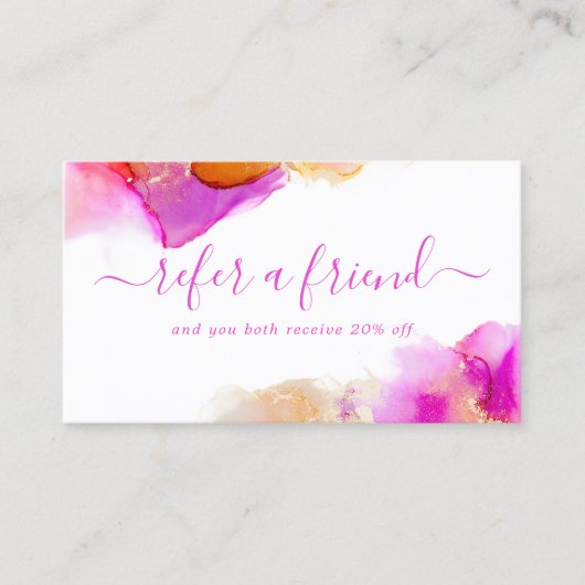 Roze en Oranje elegante Waterverf alcoholinkt Aanbevelingskaartje (Voorkant)