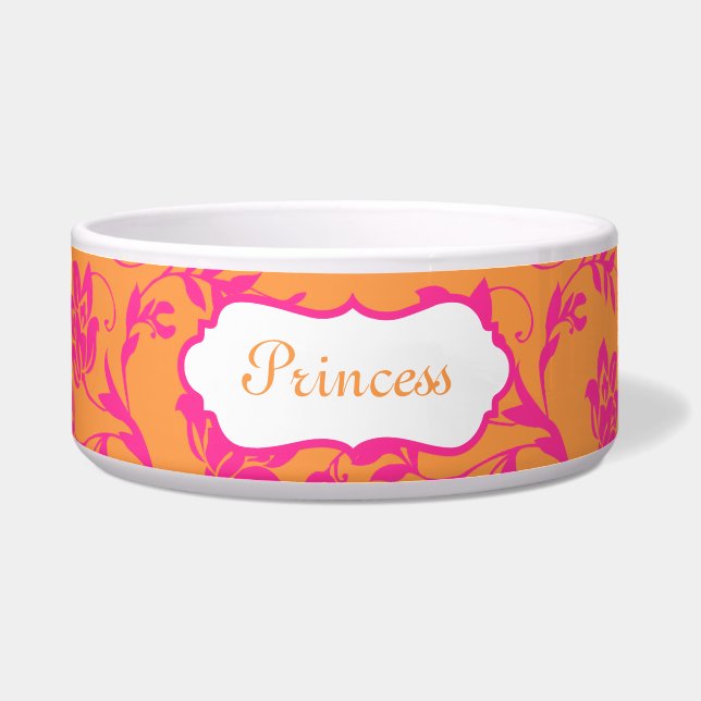 Roze en Oranje Floral - Aangepaste fort Bowl - Dog Voerbakje (Voorkant)