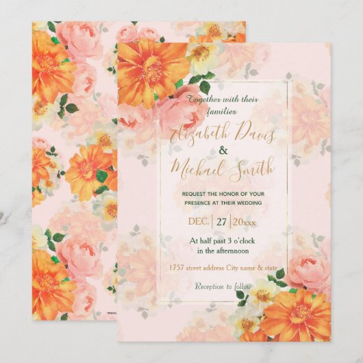 Roze en Oranje Floral Art Design Kaart (Voorkant / Achterkant)