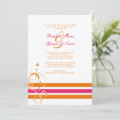 Roze en Oranje Floral Bars Wedding Invitation Kaart (Staand voorkant)