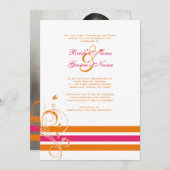 Roze en Oranje Floral Bars Wedding Invitation Kaart (Voorkant / Achterkant)
