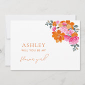 Roze en Oranje Floral Bloemenmeisje Voorstel Kaart (Voorkant)