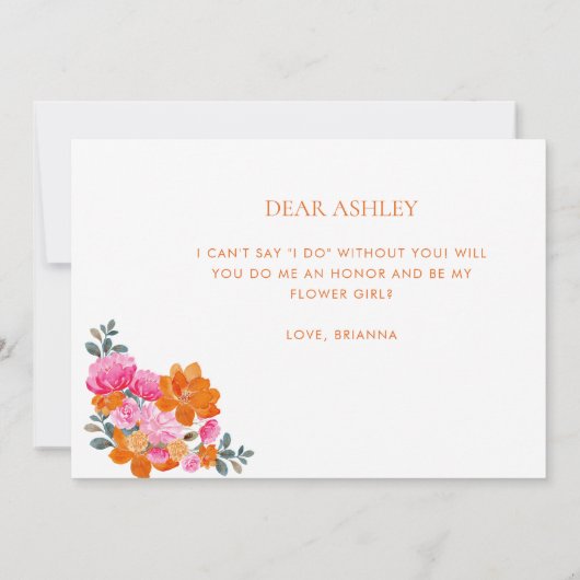 Roze en Oranje Floral Bloemenmeisje Voorstel Kaart (Achterkant)