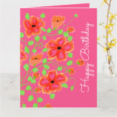 Roze en Oranje Floral Kaart (Gele Bloem)