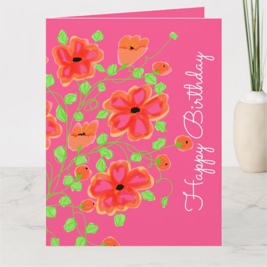 Roze en Oranje Floral Kaart (Voorkant)