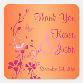 Roze en Oranje Floral Wedding Favor Sticker