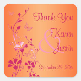Roze en Oranje Floral Wedding Favor Sticker