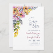 Roze en Oranje Floral Wedding sparen de Datum Kaart (Voorkant)