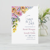 Roze en Oranje Floral Wedding sparen de Datum Kaart (Staand voorkant)