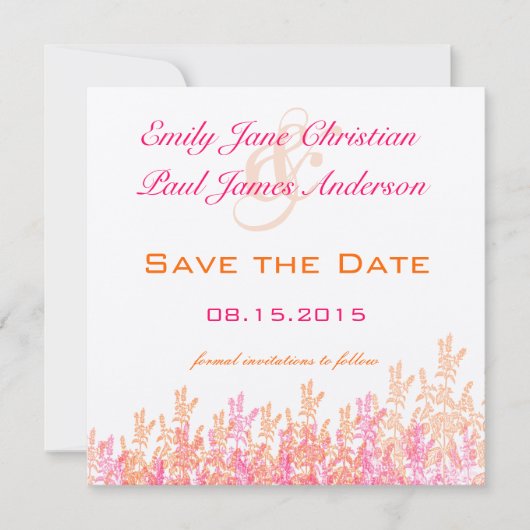 Roze en Oranje Floral Wedding sparen de Datum Save The Date (Voorkant)