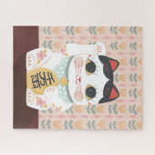 Roze en oranje florale gelukskattenpuzzel legpuzzel (Horizontaal)