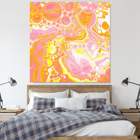 Roze en Oranje Fluid Art Canvas Afdruk (Insitu (Slaapkamer))