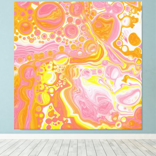 Roze en Oranje Fluid Art Canvas Afdruk (Insitu (Houten vloer))