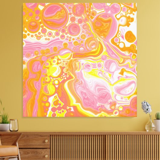 Roze en Oranje Fluid Art Canvas Afdruk (Insitu (Woonkamer))