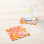 Roze en Oranje Fluid Art Kartonnen Onderzetters (Insitu)