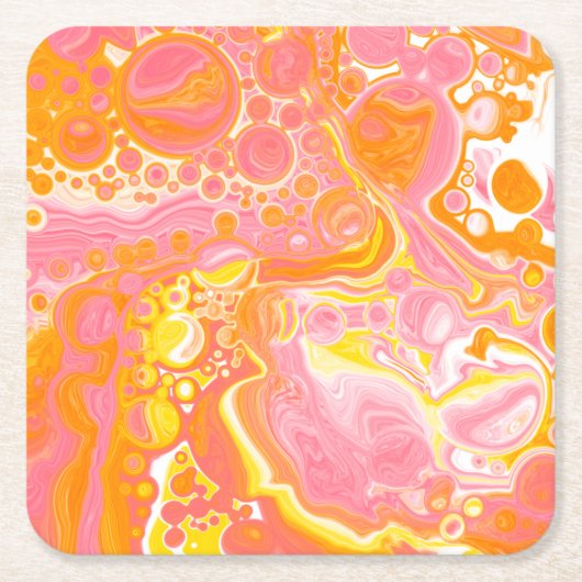 Roze en Oranje Fluid Art Kartonnen Onderzetters (Voorkant)