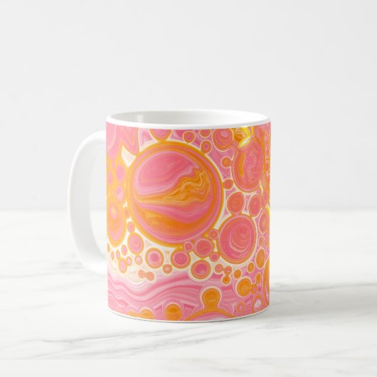 Roze en Oranje Fluid Art Koffiemok (Voorkant links)