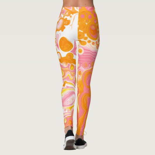 Roze en Oranje Fluid Art Leggings (Achterkant)