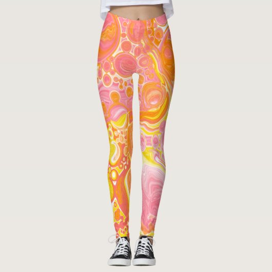 Roze en Oranje Fluid Art Leggings (Voorkant)