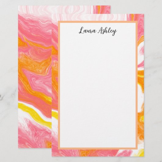 Roze en Oranje Fluid Art op maat Briefpapier (Voorkant / Achterkant)