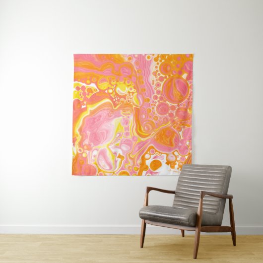 Roze en Oranje Fluid Art Wandkleed (In Situ (horizontaal))