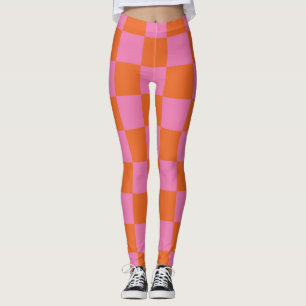 Roze en Oranje geborgd patroon Leggings