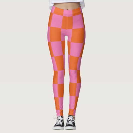 Roze en Oranje geborgd patroon Leggings (Voorkant)